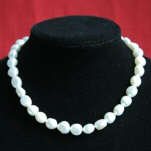 Genuine freshwater white nugget pearl necklace, 18" 11mm, Natural simple pearl